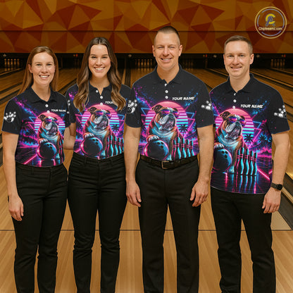 Custom Neon Bulldog Vintage 80S Bowling Polo 1/4-Zip Shirt For Men Personalized Retro Bowling Jersey NYN4827