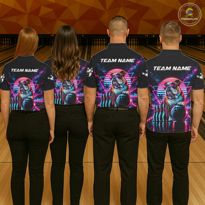 Custom Neon Bulldog Vintage 80S Bowling Polo 1/4-Zip Shirt For Men Personalized Retro Bowling Jersey NYN4827