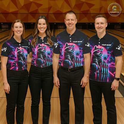 Custom Neon Raccoon Vintage 80S Bowling Polo 1/4-Zip Shirt For Women Personalized Retro Bowling Jersey NYN4829