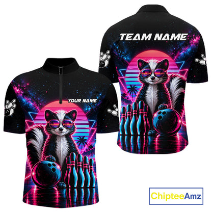 Custom Neon Skunk Vintage 80S Bowling Polo 1/4-Zip Shirt For Men Personalized Retro Bowling Jersey NYN4830