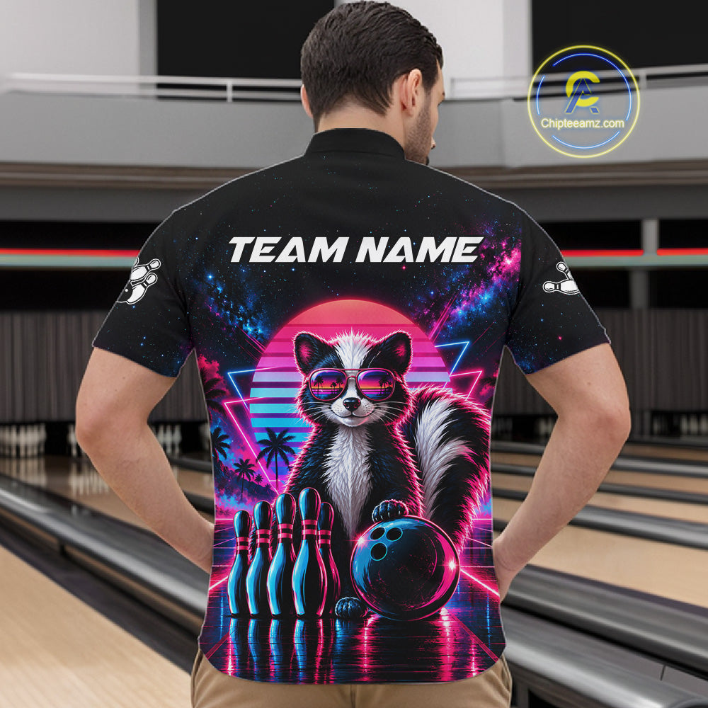 Custom Neon Skunk Vintage 80S Bowling Polo 1/4-Zip Shirt For Men Personalized Retro Bowling Jersey NYN4830