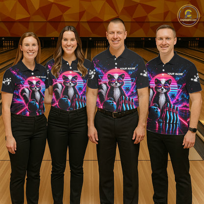 Custom Neon Skunk Vintage 80S Bowling Polo 1/4-Zip Shirt For Men Personalized Retro Bowling Jersey NYN4830