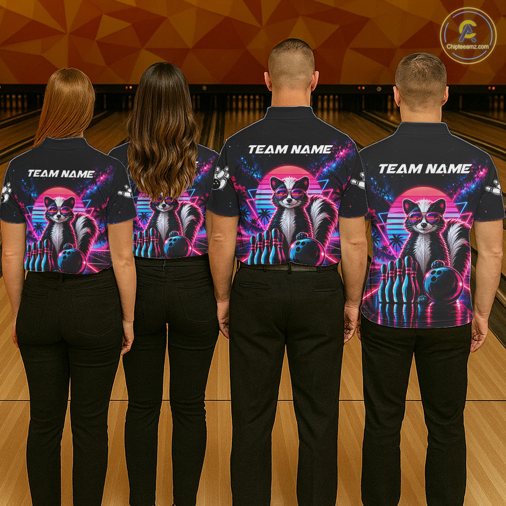 Custom Neon Skunk Vintage 80S Bowling Polo 1/4-Zip Shirt For Men Personalized Retro Bowling Jersey NYN4830