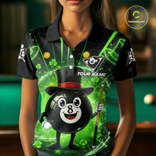 Load image into Gallery viewer, Funny Patrick Day 8 Ball Pool Women's Billiard Polo &amp; 1/4 Zip Shirt Custom Shamrock Billiard Attire NYN2479