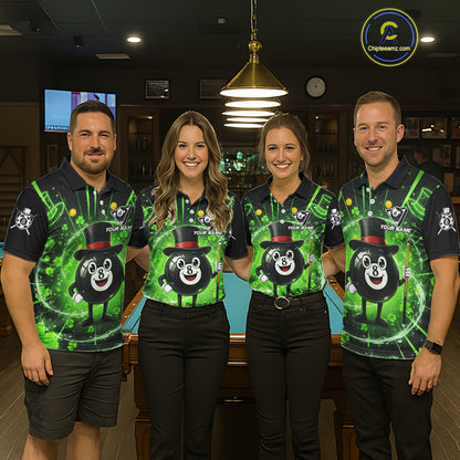 Funny Patrick Day 8 Ball Pool Men's Billiard Polo & 1/4 Zip Shirt Custom Shamrock Billiard Attire NYN2479