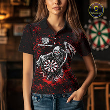 Load image into Gallery viewer, Black &amp; Red Splatter Grim Reaper Hold Dartboard Dart Polo Shirts For Women Custom Dart Team Shirts NYN2681