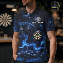 Load image into Gallery viewer, Blue Smoking Grim Reaper Dartboard Dart Polo Shirts For Men Custom Multiskull Dart Team Shirts NYN2683