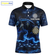 Load image into Gallery viewer, Blue Smoking Grim Reaper Dartboard Dart Polo Shirts For Men Custom Multiskull Dart Team Shirts NYN2683