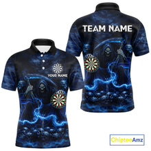 Load image into Gallery viewer, Blue Smoking Grim Reaper Dartboard Dart Polo Shirts For Men Custom Multiskull Dart Team Shirts NYN2683