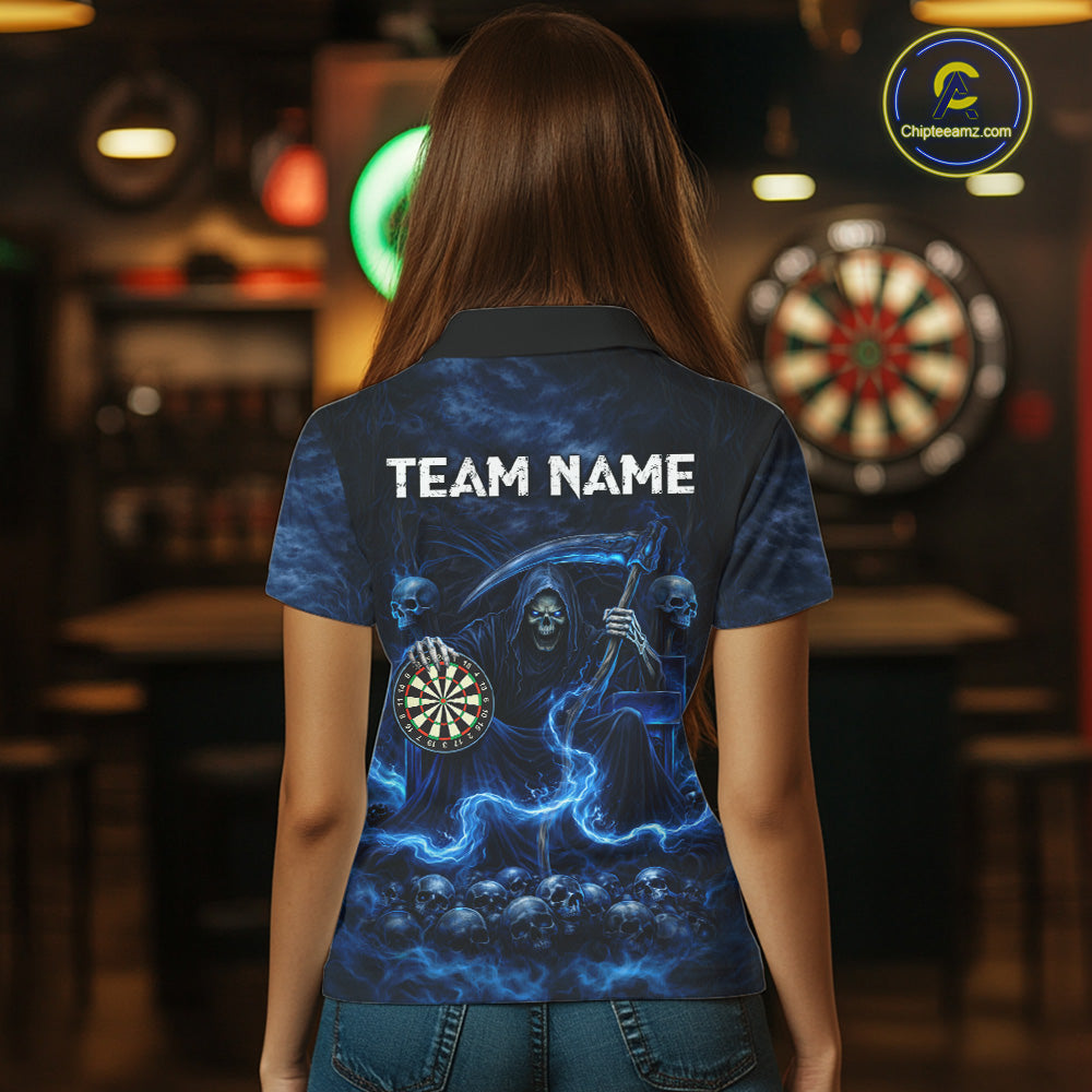Blue Smoking Grim Reaper Dartboard Dart  Polo Shirts For Women Custom Multiskull Dart Team Shirts NYN2683