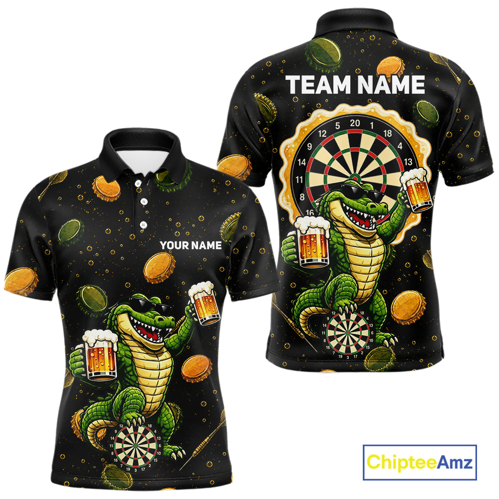 Men's beer and alligator dart polo shirt mockup funny dart team jersey