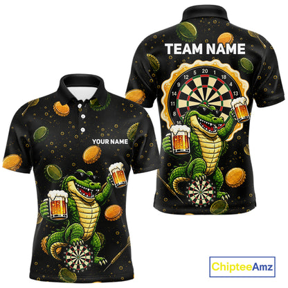 Men's beer and alligator dart polo shirt mockup funny dart team jersey