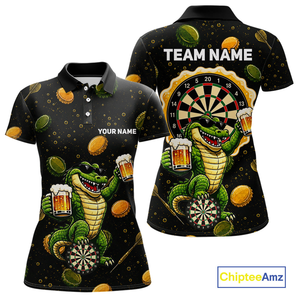 Women's beer and alligator dart polo shirt mockup funny dart team jersey
