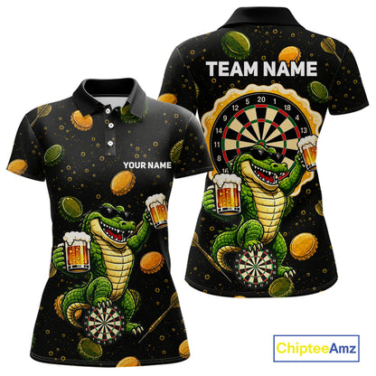 Women's beer and alligator dart polo shirt mockup funny dart team jersey
