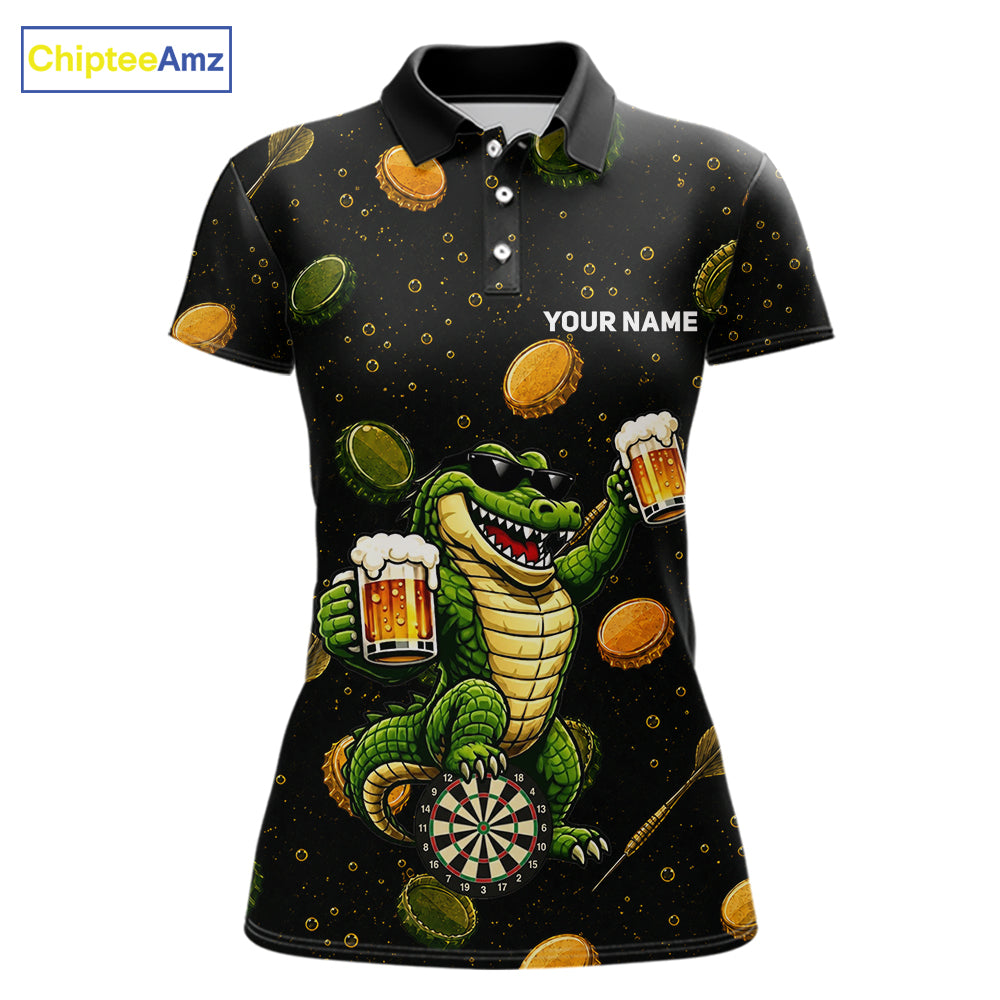 Women's beer and alligator dart polo shirt mockup funny dart team jersey