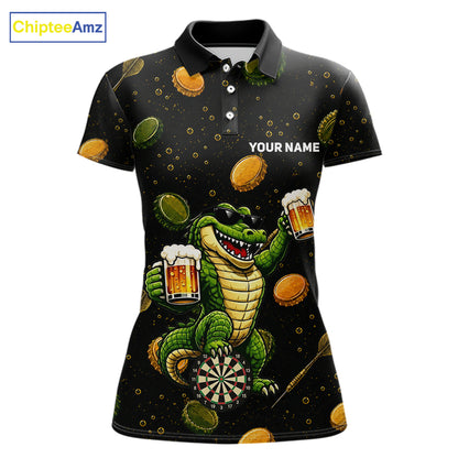 Women's beer and alligator dart polo shirt mockup funny dart team jersey