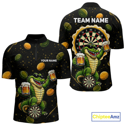 Men's beer and alligator dart quarter zip shirt mockup custom dart apparel
