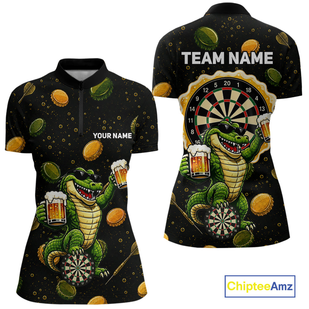 Women's beer and alligator dart quarter zip shirt mockup custom dart apparel