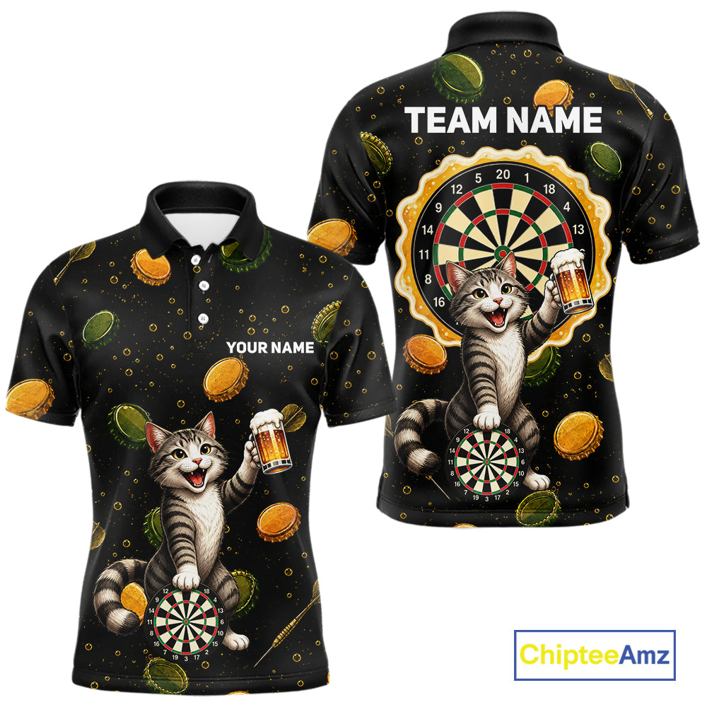 Men's beer and cat dart polo shirt mockup funny dart team jersey