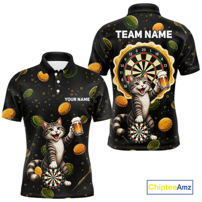 Men's beer and cat dart polo shirt mockup funny dart team jersey