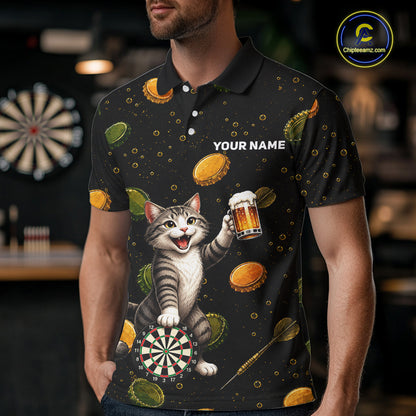 Man wearing beer and cat dart shirt funny dart player apparel