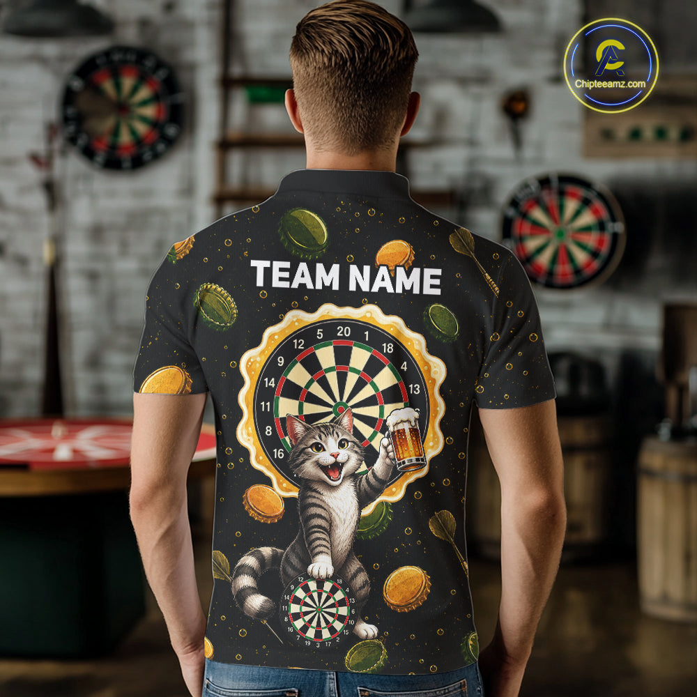 Man wearing beer and cat dart shirt funny dart player apparel