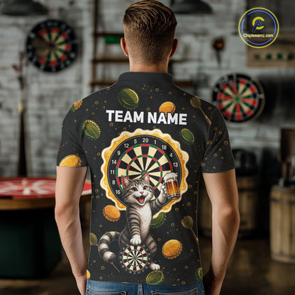 Man wearing beer and cat dart shirt funny dart player apparel