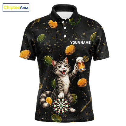 Men's beer and cat dart polo shirt mockup funny dart team jersey