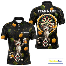 Load image into Gallery viewer, Men's beer and cat dart polo shirt mockup funny dart team jersey