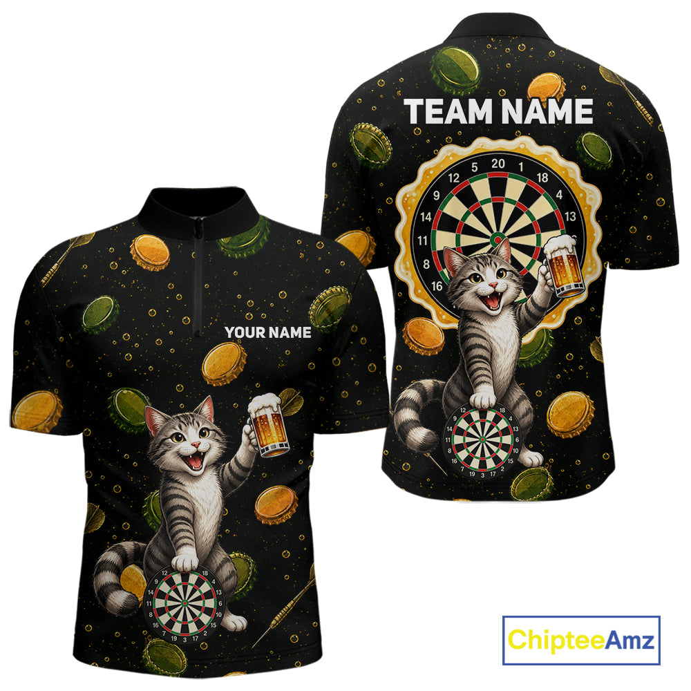 Men's beer and cat dart quarter zip shirt mockup custom dart apparel