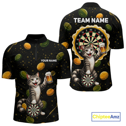 Men's beer and cat dart quarter zip shirt mockup custom dart apparel