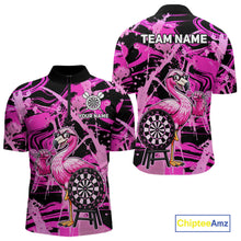 Load image into Gallery viewer, Men's funny flamingo dart quarter zip shirt mockup pink dart team apparel