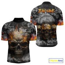Load image into Gallery viewer, Smoke Skull Darts Grunge Men's Darts Quarter-Zip Shirt - Custom Name For Players NYN0749