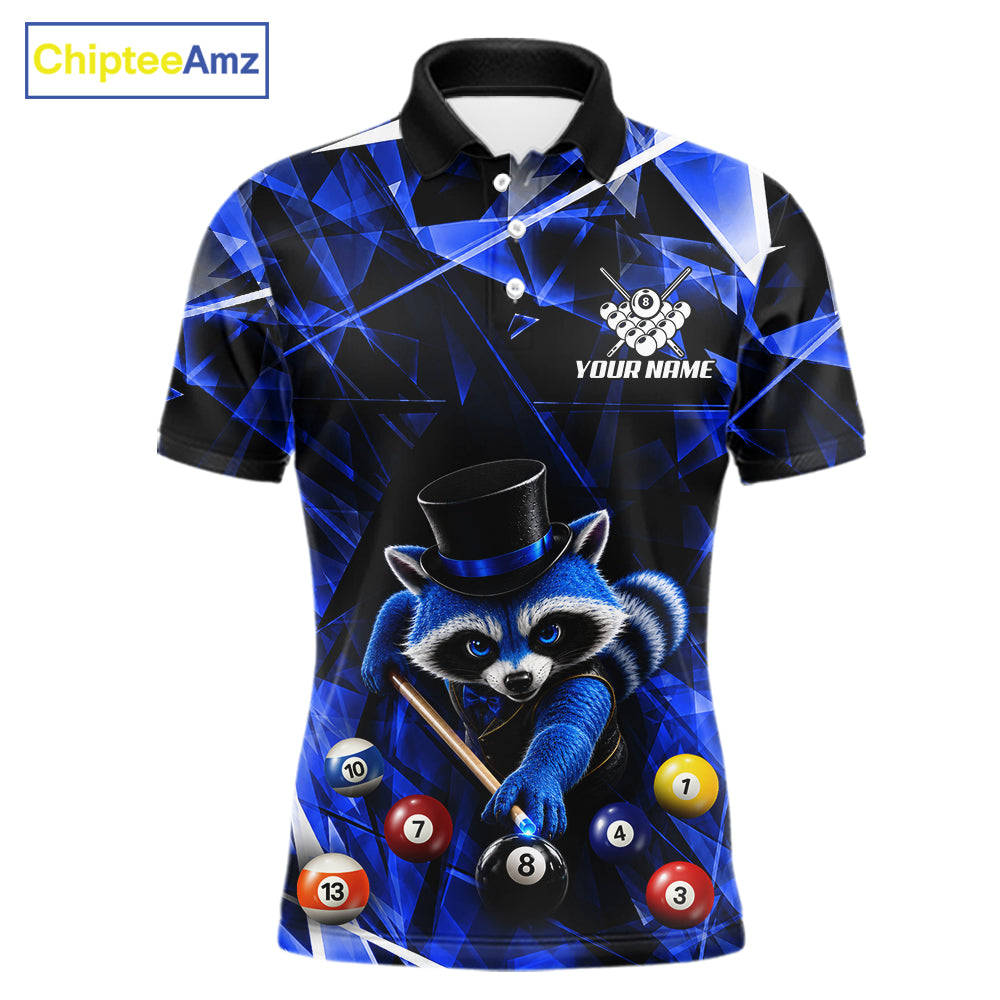 Funny Raccoon 8 Ball Billiard Shirt For Men Custom Blue Broken Glass Pool Polo & 1/4 Zip Jersey NYN3790