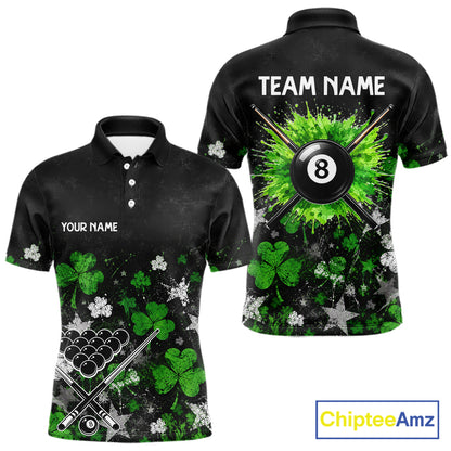 Custom Grunge Star Green Shamrock St Patrick Billiard Shirts For Men Splatter 8 Ball Pool Team Shirts NYN4079