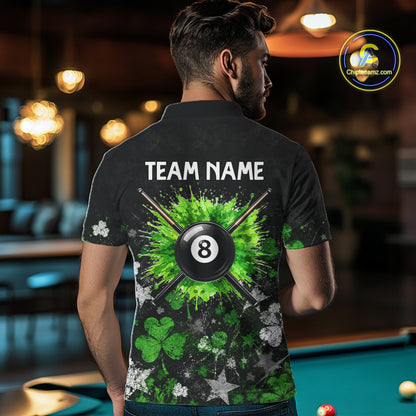Custom Grunge Star Green Shamrock St Patrick Billiard Shirts For Men Splatter 8 Ball Pool Team Shirts NYN4079