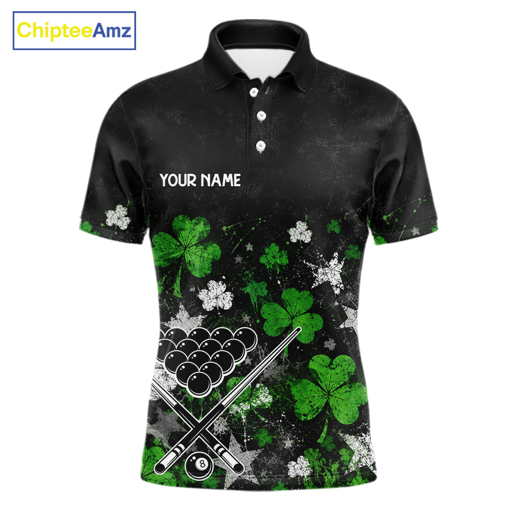 Custom Grunge Star Green Shamrock St Patrick Billiard Shirts For Men Splatter 8 Ball Pool Team Shirts NYN4079