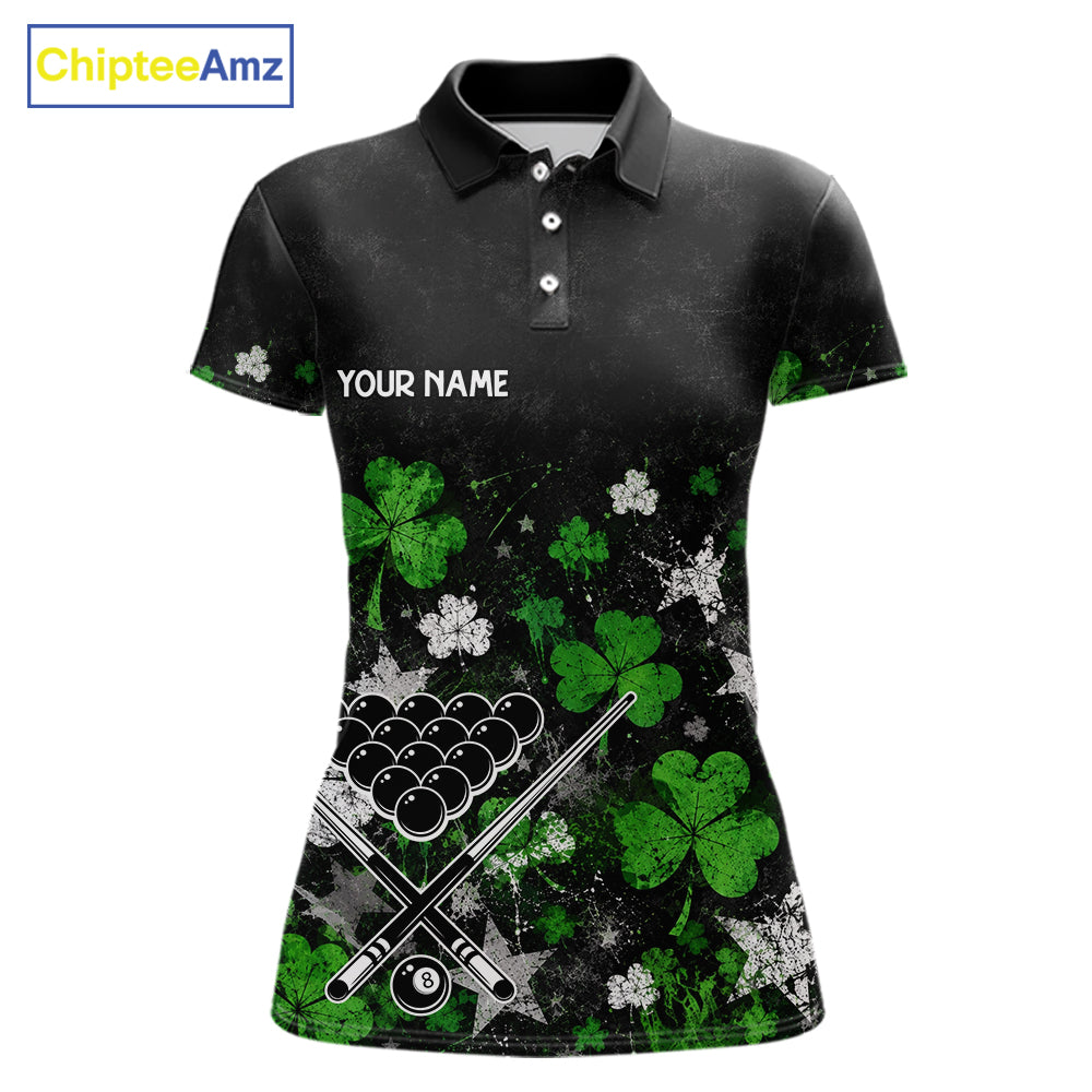 Custom Grunge Star Green Shamrock St Patrick Billiard Shirts For Women Splatter 8 Ball Pool Team Shirts NYN4079