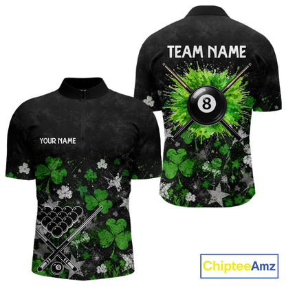 Custom Grunge Star Green Shamrock St Patrick Billiard Shirts For Men Splatter 8 Ball Pool Team Shirts NYN4079