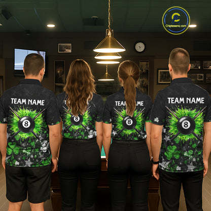 Custom Grunge Star Green Shamrock St Patrick Billiard Shirts For Men Splatter 8 Ball Pool Team Shirts NYN4079