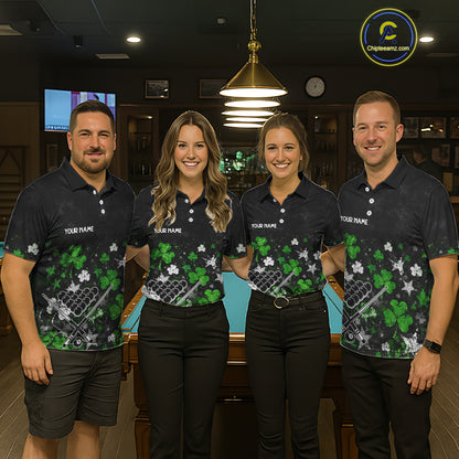 Custom Grunge Star Green Shamrock St Patrick Billiard Shirts For Men Splatter 8 Ball Pool Team Shirts NYN4079
