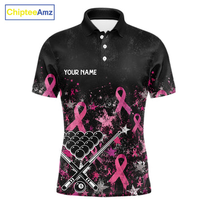 Custom Grunge Star Pink Ribbon Breast Cancer Billiard Shirts For Men Splatter 8 Ball Pool Team Shirts NYN4080