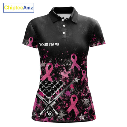Custom Grunge Star Pink Ribbon Breast Cancer Billiard Shirts For Women Splatter 8 Ball Pool Team Shirts NYN4080