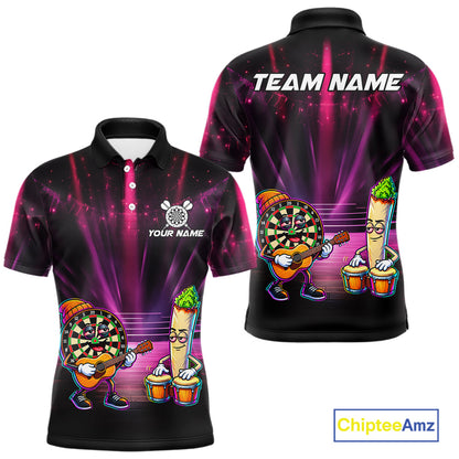 Funny Mens Darts Polo Quarter-Zip Shirt Dartboard Guitar Custom Name Pink Musician Darts Team Uniform NYN4466