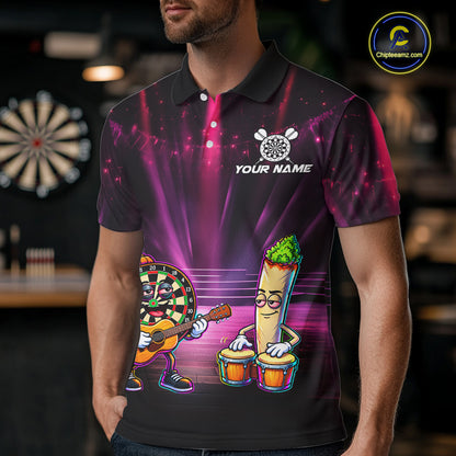 Funny Mens Darts Polo Quarter-Zip Shirt Dartboard Guitar Custom Name Pink Musician Darts Team Uniform NYN4466