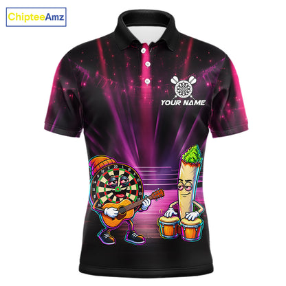 Funny Mens Darts Polo Quarter-Zip Shirt Dartboard Guitar Custom Name Pink Musician Darts Team Uniform NYN4466