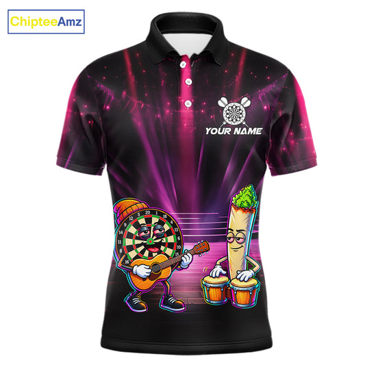 Funny Mens Darts Polo Quarter-Zip Shirt Dartboard Guitar Custom Name Pink Musician Darts Team Uniform NYN4466