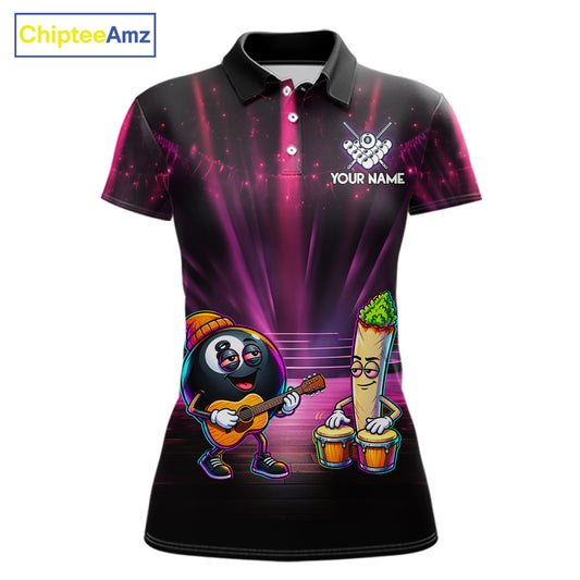 Funny Chill 8-Ball Pool Polo Quarter-Zip Shirt For Women Custom Pink Musician Billiards Team Jersey NYN4467