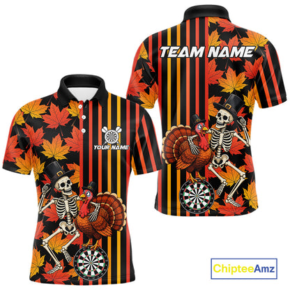 Thanksgiving Darts Team Shirt For Men Custom Skeleton Turkey Dartboard Fall Autumn Leaves Dart Jersey NYN4471