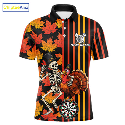 Thanksgiving Darts Team Shirt For Men Custom Skeleton Turkey Dartboard Fall Autumn Leaves Dart Jersey NYN4471